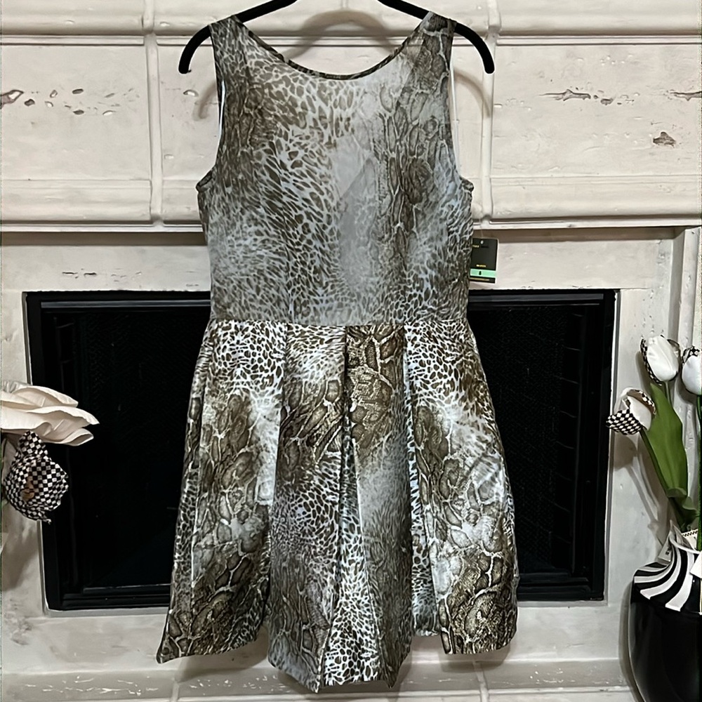 Taylor animal print chiffon and satin fit and flare dress